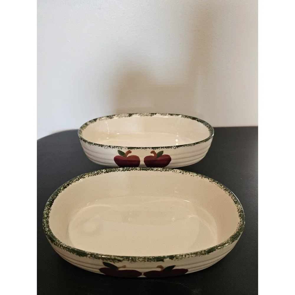 Apple Garden Ceramic Baker Bowls Set of 2 Oval Vintage Kitchen